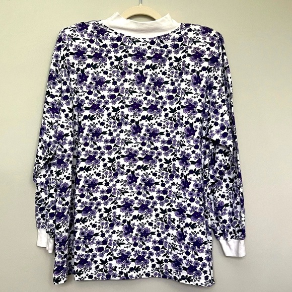 Gitano Vintage Purple/White Floral Turtleneck with Thick Shoulder Pads - L - Picture 2 of 5